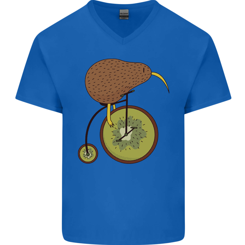Funny Cycling Kiwi Bicycle Bike Mens V-Neck Cotton T-Shirt Royal Blue