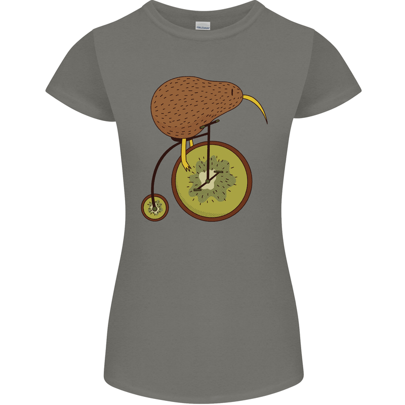 Funny Cycling Kiwi Bicycle Bike Womens Petite Cut T-Shirt Charcoal