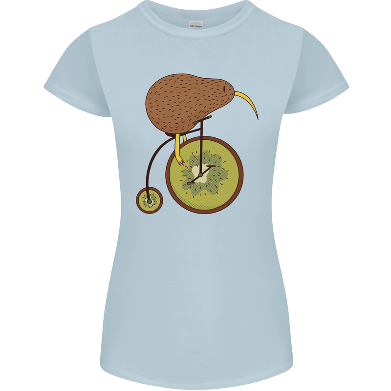 Funny Cycling Kiwi Bicycle Bike Womens Petite Cut T-Shirt Light Blue