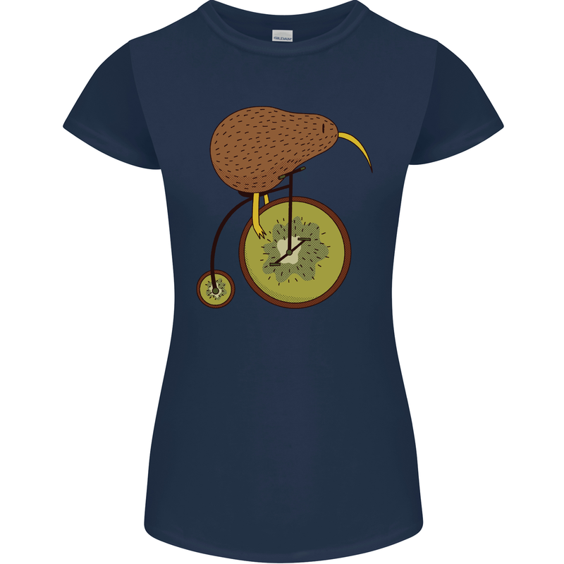 Funny Cycling Kiwi Bicycle Bike Womens Petite Cut T-Shirt Navy Blue
