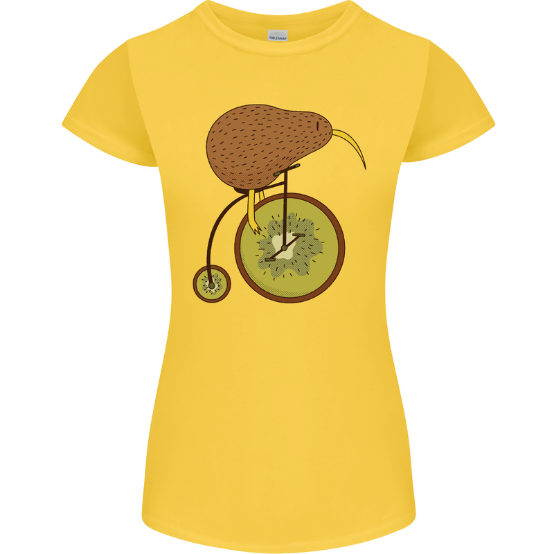 Funny Cycling Kiwi Bicycle Bike Womens Petite Cut T-Shirt Yellow