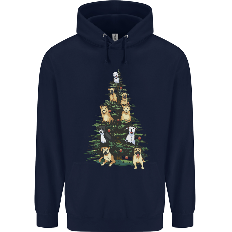 Funny Dog Christmas Tree Childrens Kids Hoodie Navy Blue