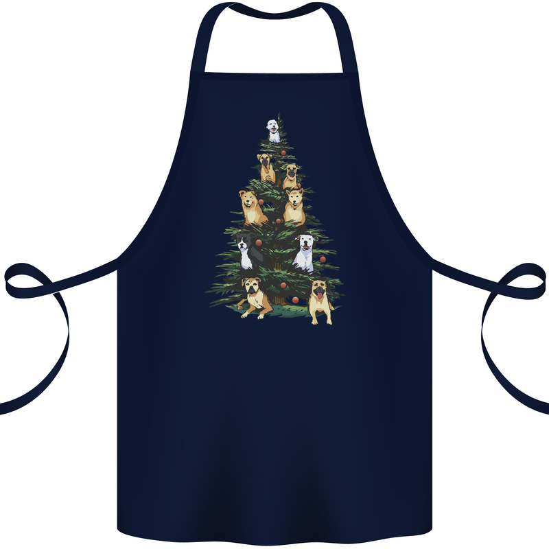 Funny Dog Christmas Tree Cotton Apron 100% Organic Navy Blue