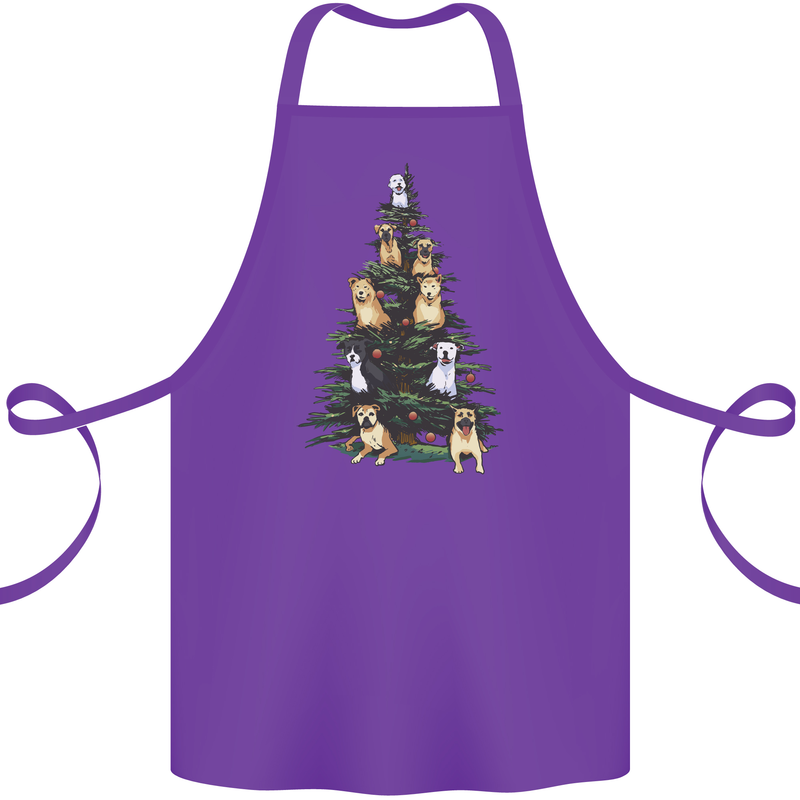 Funny Dog Christmas Tree Cotton Apron 100% Organic Purple