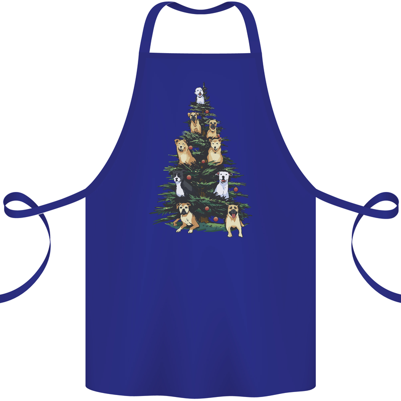 Funny Dog Christmas Tree Cotton Apron 100% Organic Royal Blue