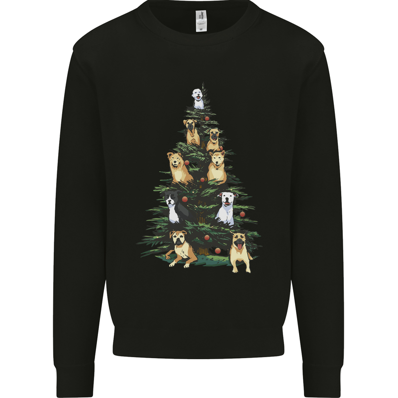 Funny Dog Christmas Tree Kids Sweatshirt Jumper Black