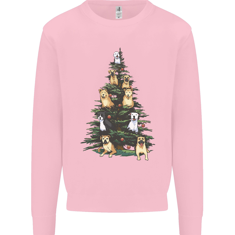 Funny Dog Christmas Tree Kids Sweatshirt Jumper Light Pink