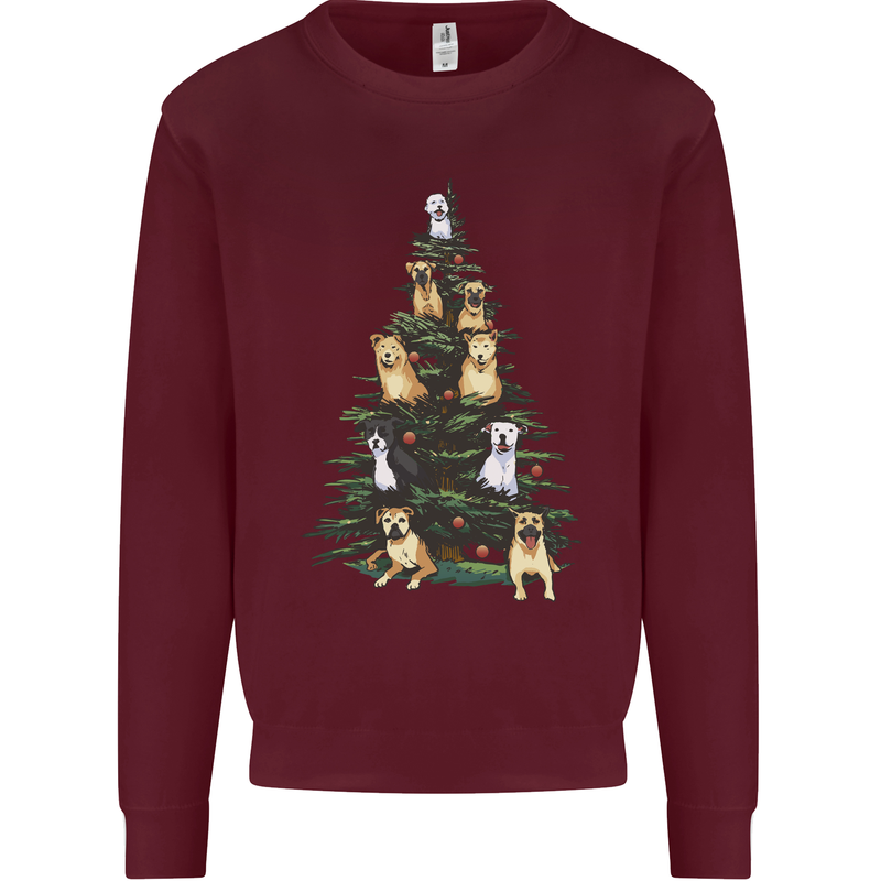 Funny Dog Christmas Tree Kids Sweatshirt Jumper Maroon