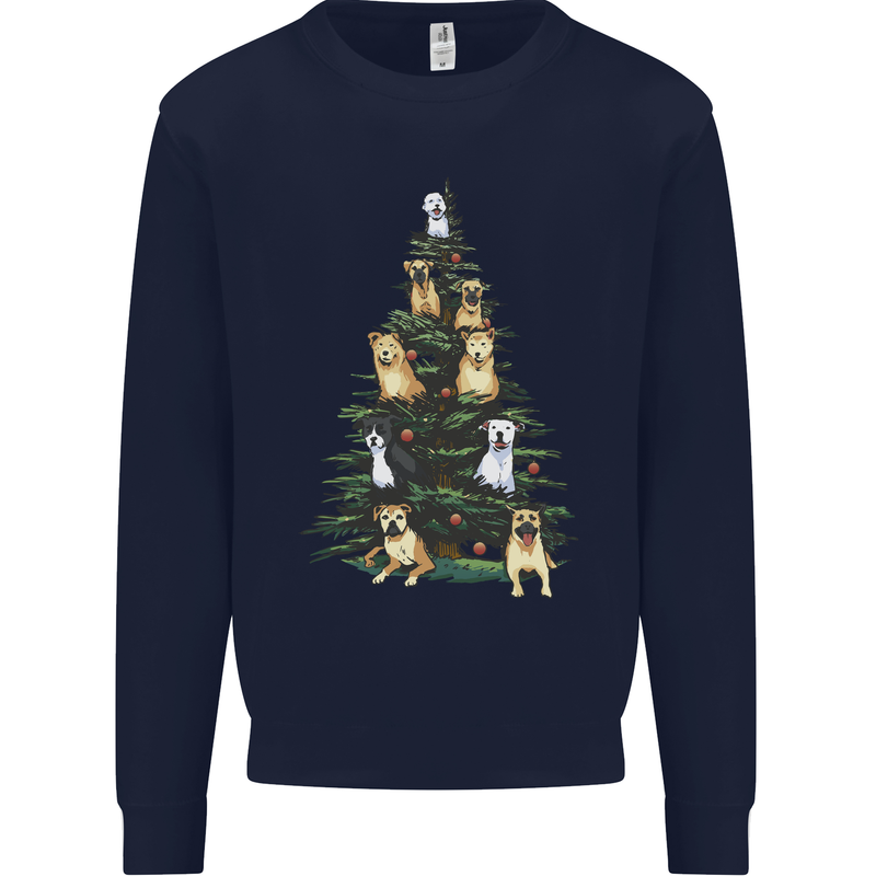 Funny Dog Christmas Tree Kids Sweatshirt Jumper Navy Blue