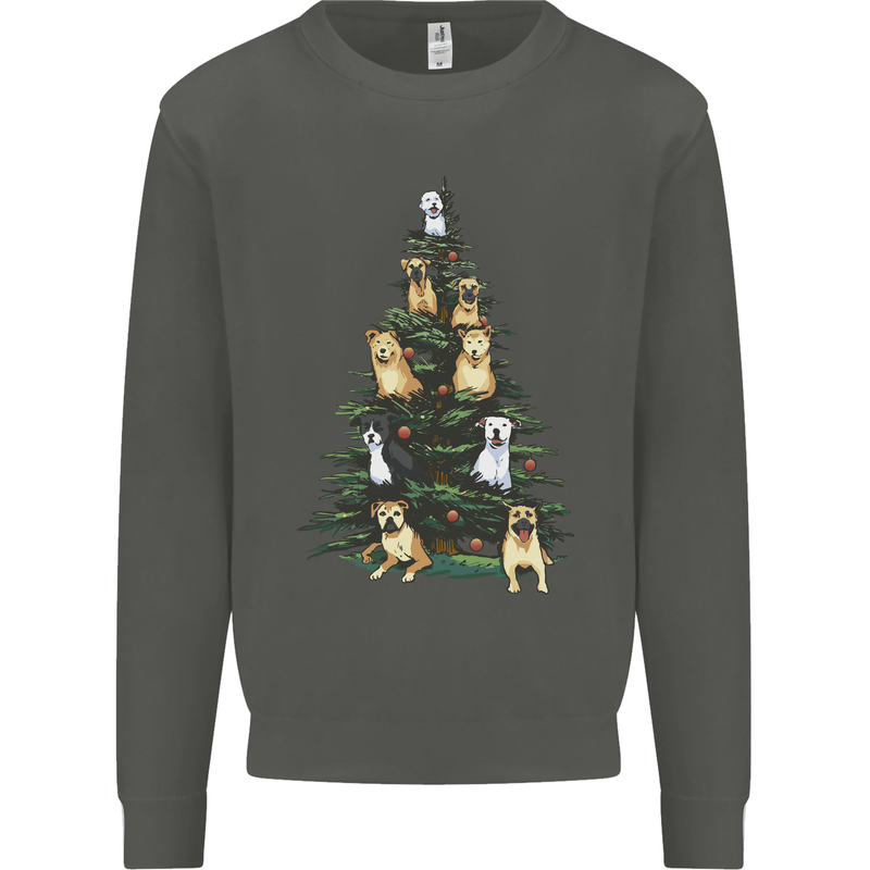 Funny Dog Christmas Tree Kids Sweatshirt Jumper Storm Grey