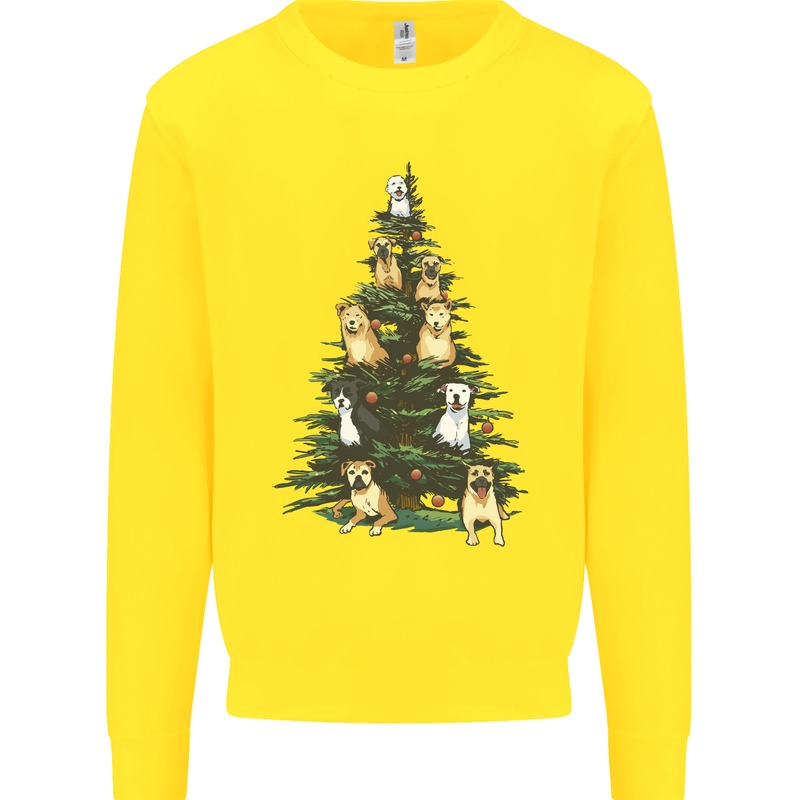 Funny Dog Christmas Tree Kids Sweatshirt Jumper Yellow