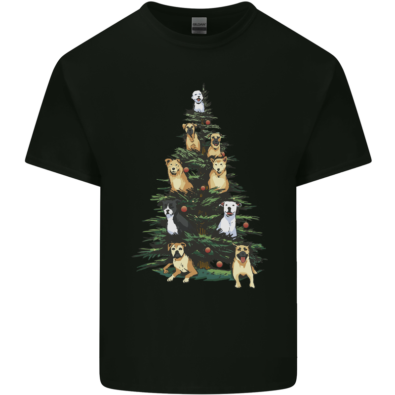 Funny Dog Christmas Tree Kids T-Shirt Childrens Black