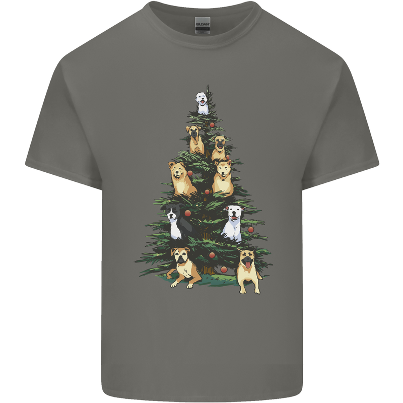 Funny Dog Christmas Tree Kids T-Shirt Childrens Charcoal