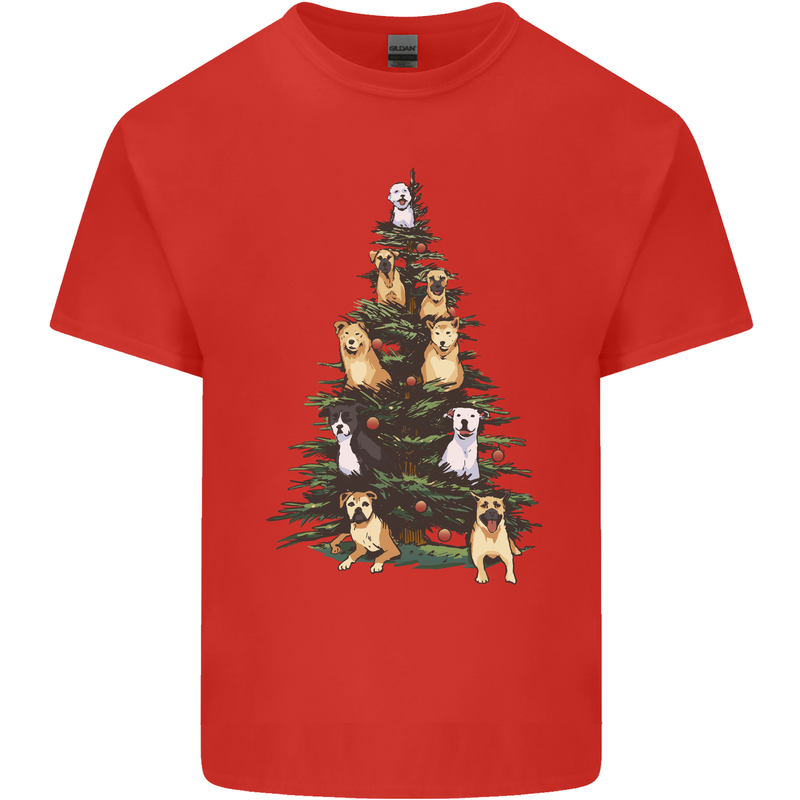 Funny Dog Christmas Tree Kids T-Shirt Childrens Red