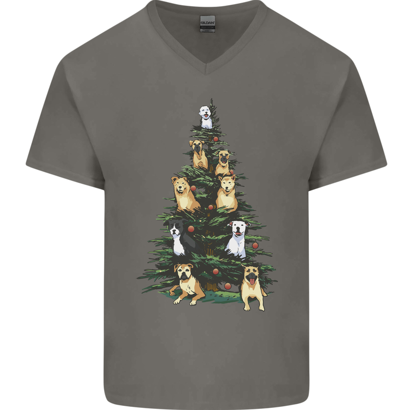 Funny Dog Christmas Tree Mens V-Neck Cotton T-Shirt Charcoal