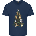 Funny Dog Christmas Tree Mens V-Neck Cotton T-Shirt Navy Blue