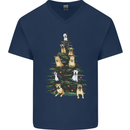 Funny Dog Christmas Tree Mens V-Neck Cotton T-Shirt Navy Blue