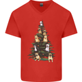 Funny Dog Christmas Tree Mens V-Neck Cotton T-Shirt Red