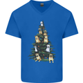 Funny Dog Christmas Tree Mens V-Neck Cotton T-Shirt Royal Blue