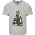 Funny Dog Christmas Tree Mens V-Neck Cotton T-Shirt Sports Grey