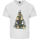 Funny Dog Christmas Tree Mens V-Neck Cotton T-Shirt White