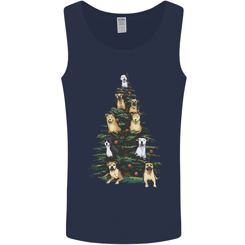 Funny Dog Christmas Tree Mens Vest Tank Top Navy Blue