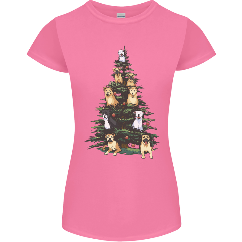 Funny Dog Christmas Tree Womens Petite Cut T-Shirt Azalea