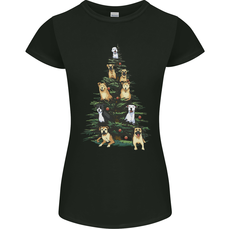 Funny Dog Christmas Tree Womens Petite Cut T-Shirt Black