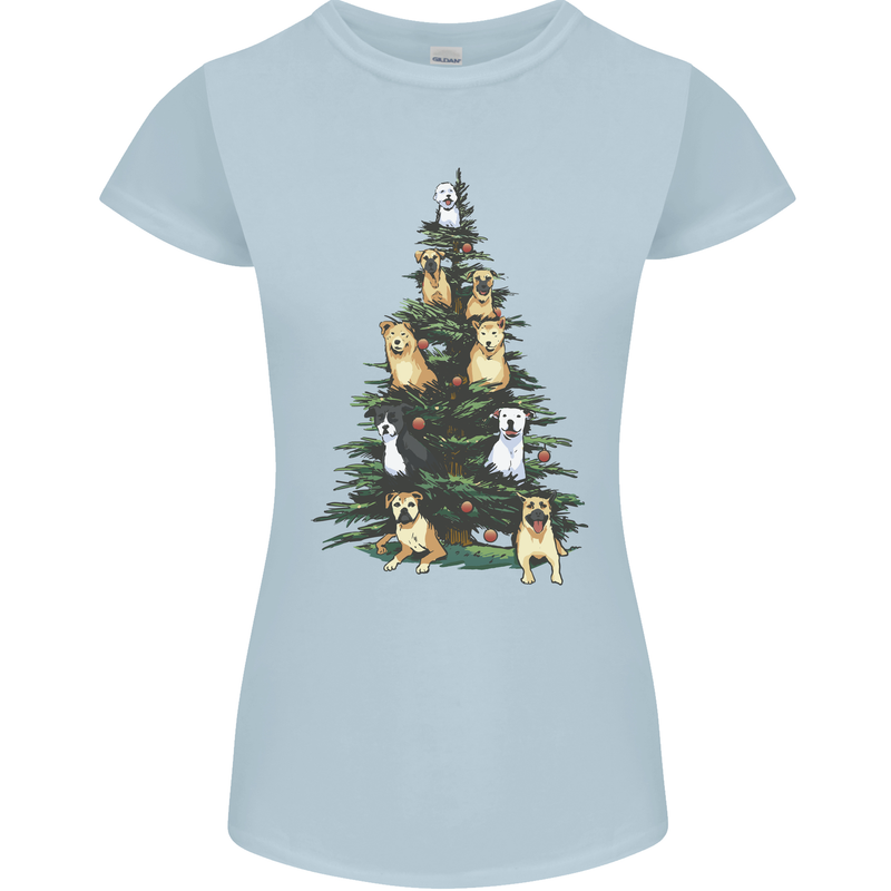 Funny Dog Christmas Tree Womens Petite Cut T-Shirt Light Blue