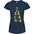 Funny Dog Christmas Tree Womens Petite Cut T-Shirt Navy Blue