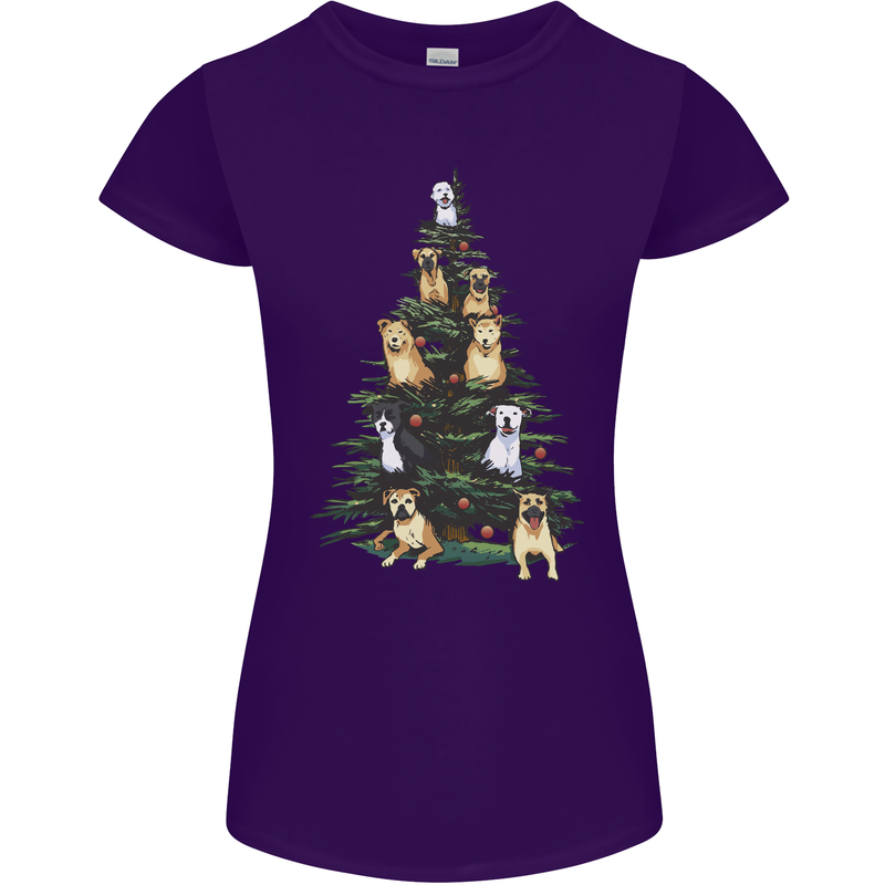 Funny Dog Christmas Tree Womens Petite Cut T-Shirt Purple