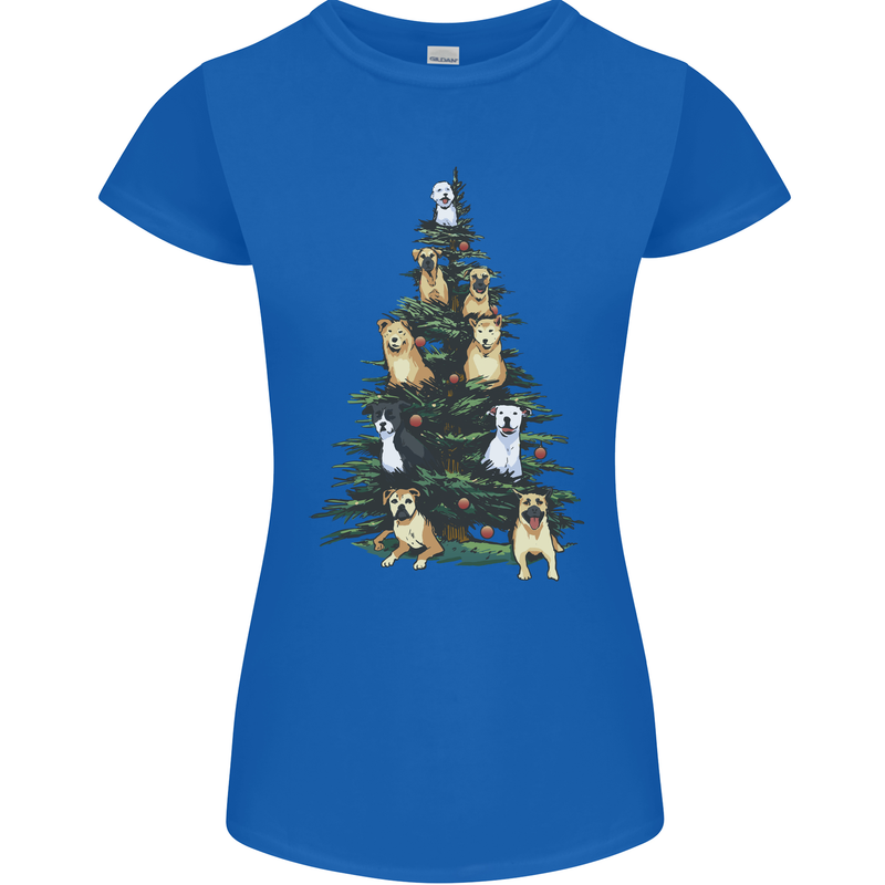 Funny Dog Christmas Tree Womens Petite Cut T-Shirt Royal Blue