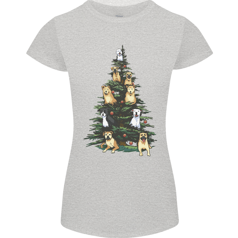 Funny Dog Christmas Tree Womens Petite Cut T-Shirt Sports Grey