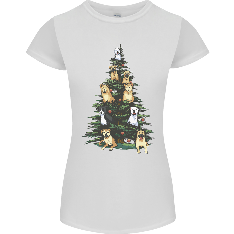 Funny Dog Christmas Tree Womens Petite Cut T-Shirt White