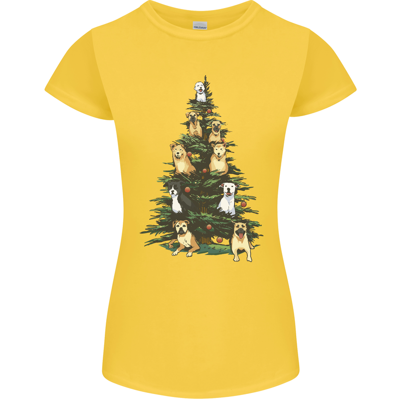 Funny Dog Christmas Tree Womens Petite Cut T-Shirt Yellow