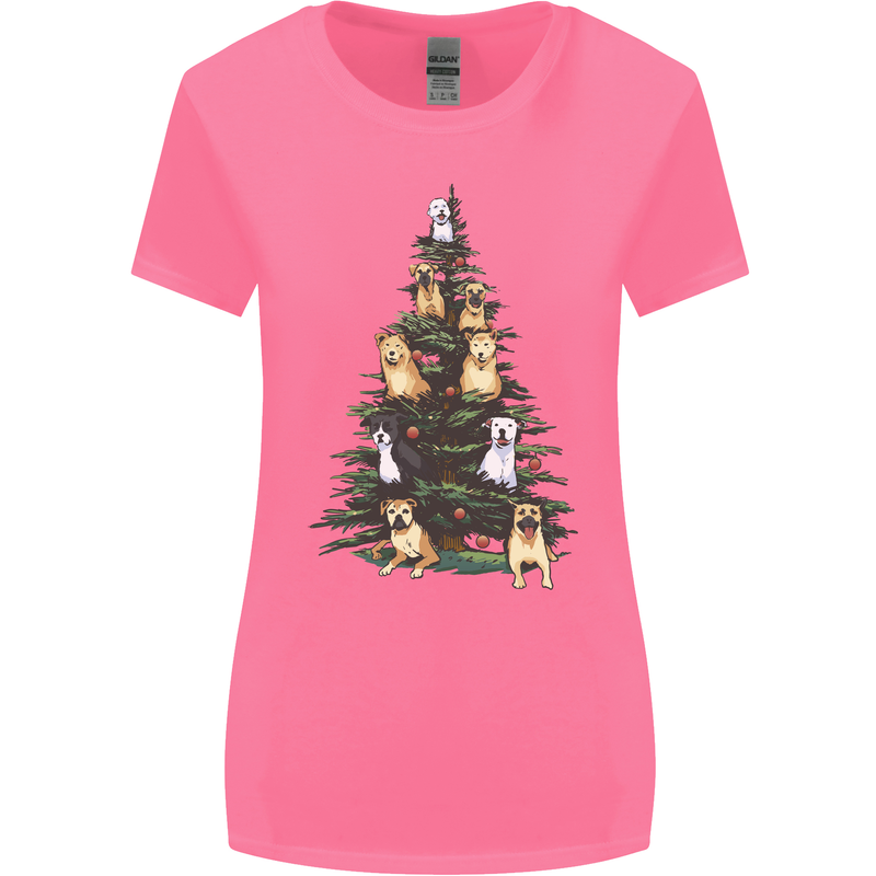 Funny Dog Christmas Tree Womens Wider Cut T-Shirt Azalea