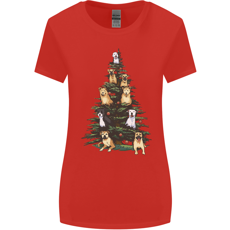 Funny Dog Christmas Tree Womens Wider Cut T-Shirt Red