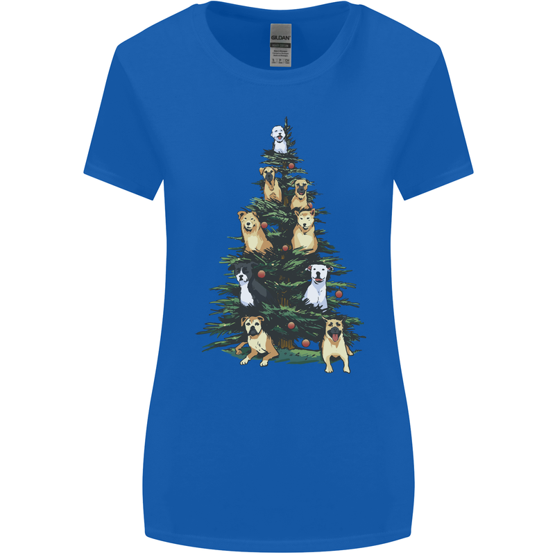 Funny Dog Christmas Tree Womens Wider Cut T-Shirt Royal Blue