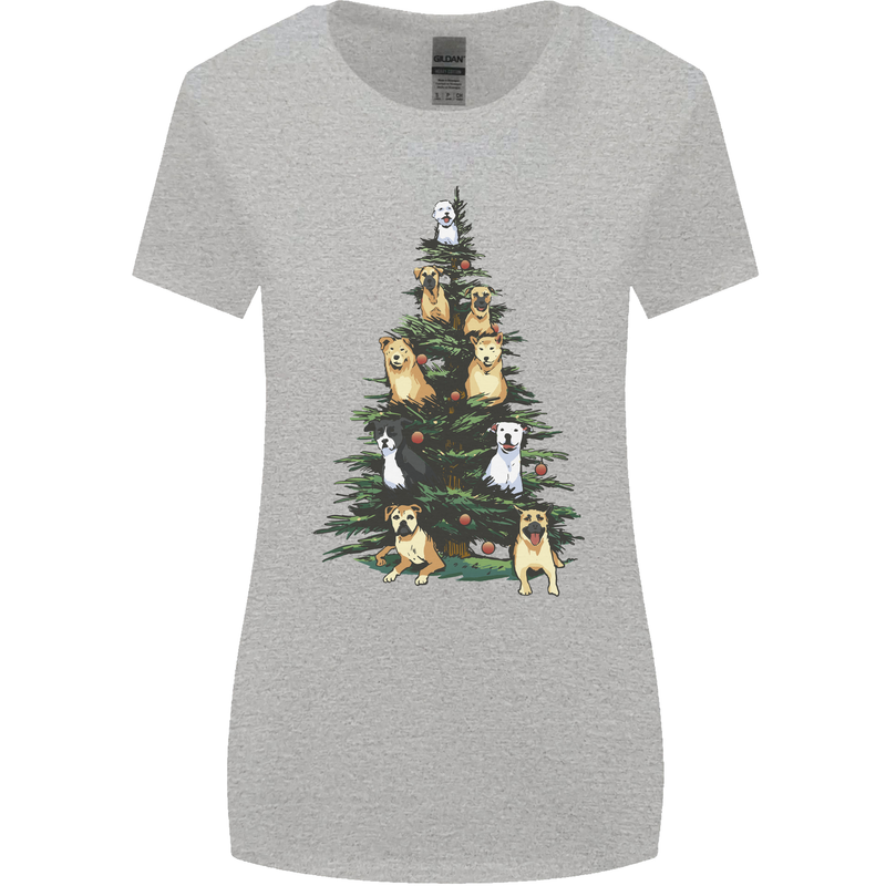 Funny Dog Christmas Tree Womens Wider Cut T-Shirt Sports Grey