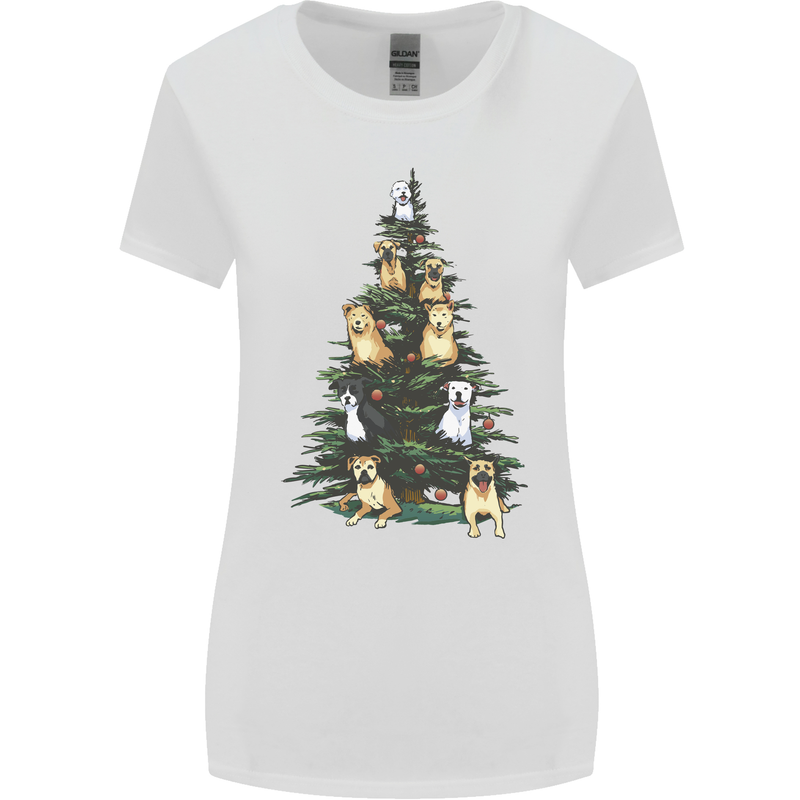 Funny Dog Christmas Tree Womens Wider Cut T-Shirt White