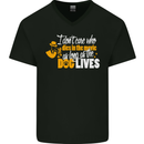 Funny Dog & Movie Lover Mens V-Neck Cotton T-Shirt Black
