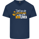 Funny Dog & Movie Lover Mens V-Neck Cotton T-Shirt Navy Blue