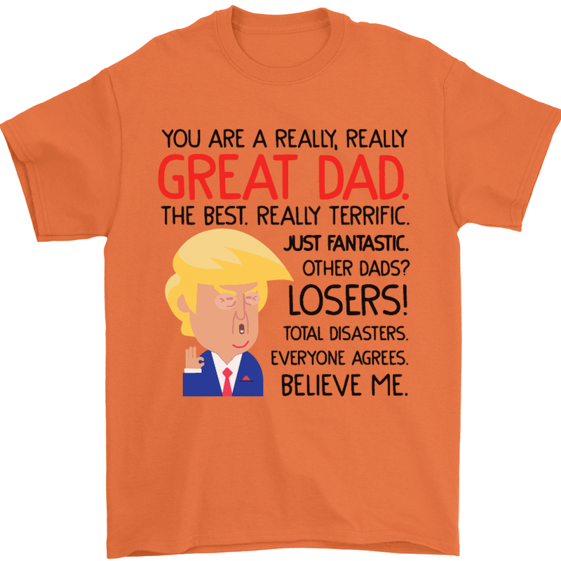 Funny Donald Trump Fathers Day Dad Daddy Mens T-Shirt Cotton Gildan Orange