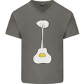 Funny Egg Guitar Acoustic Electric Bass Mens V-Neck Cotton T-Shirt Charcoal