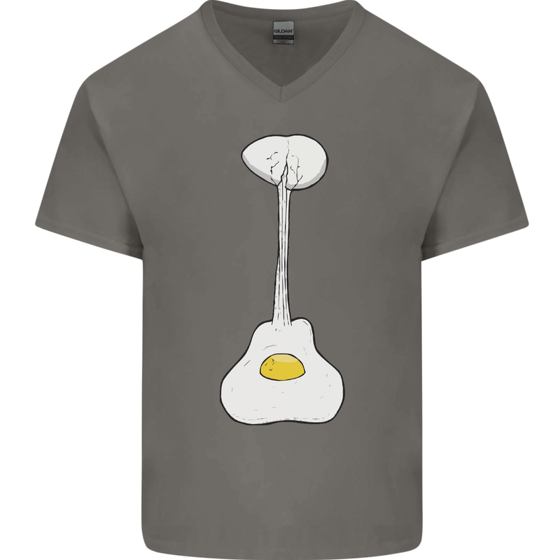 Funny Egg Guitar Acoustic Electric Bass Mens V-Neck Cotton T-Shirt Charcoal
