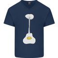 Funny Egg Guitar Acoustic Electric Bass Mens V-Neck Cotton T-Shirt Navy Blue