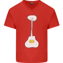 Funny Egg Guitar Acoustic Electric Bass Mens V-Neck Cotton T-Shirt Red