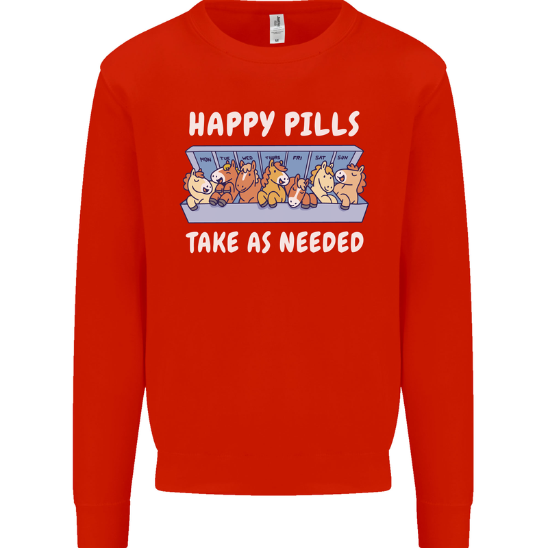 Funny Equestrian Horse Pills Kids Sweatshirt Jumper Bright Red