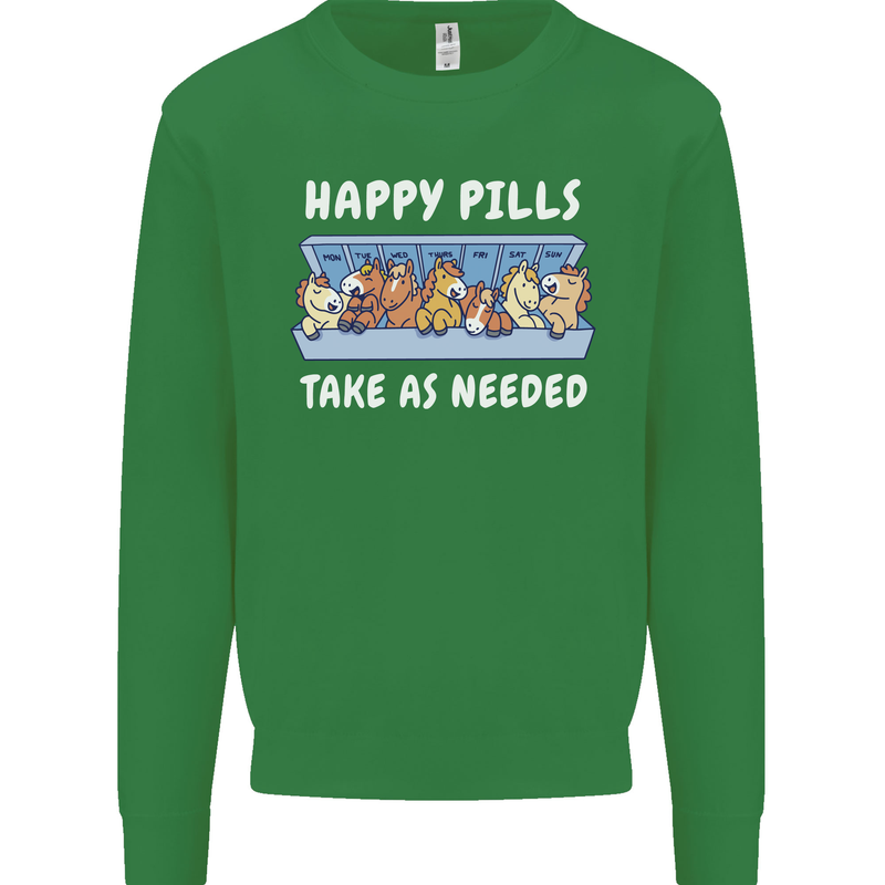 Funny Equestrian Horse Pills Kids Sweatshirt Jumper Irish Green