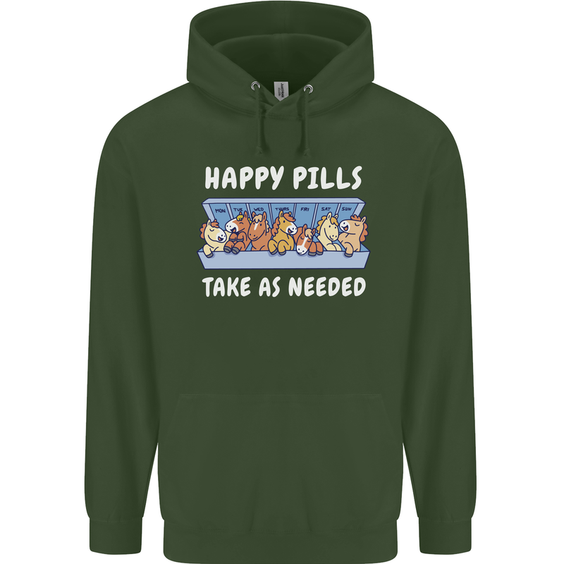 Funny Equestrian Horse Pills Mens 80% Cotton Hoodie Forest Green
